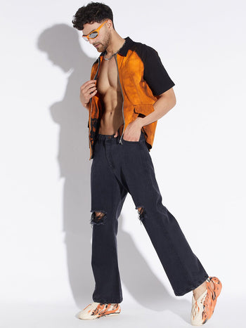 Black Bleach Zipped Shirt