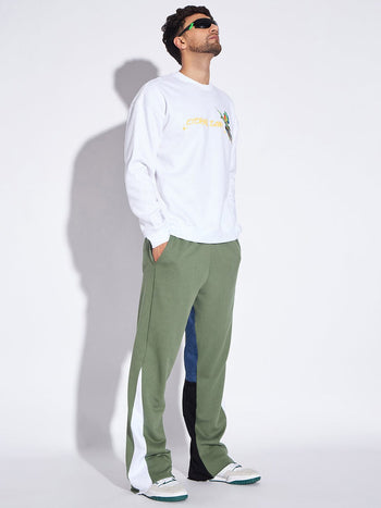 Denim Panel Flared Trackpant