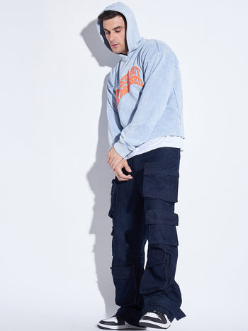 Sky Pigment Washed Graphic Cropped Hoodie