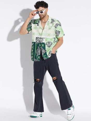 Green Baroque Print Cuban Shirt