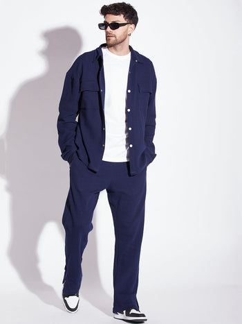 Navy Pleated OverShirt
