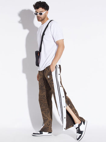 Brown Grunge Wash Snapbutton Trackpants