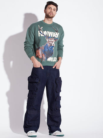 Highland Green Antelope Graphic Oversized Sweatshirt