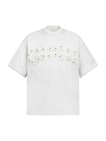 Elegant Pearl-Embellished Oversized T-Shirt