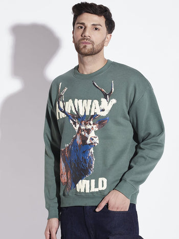 Highland Green Antelope Graphic Oversized Sweatshirt