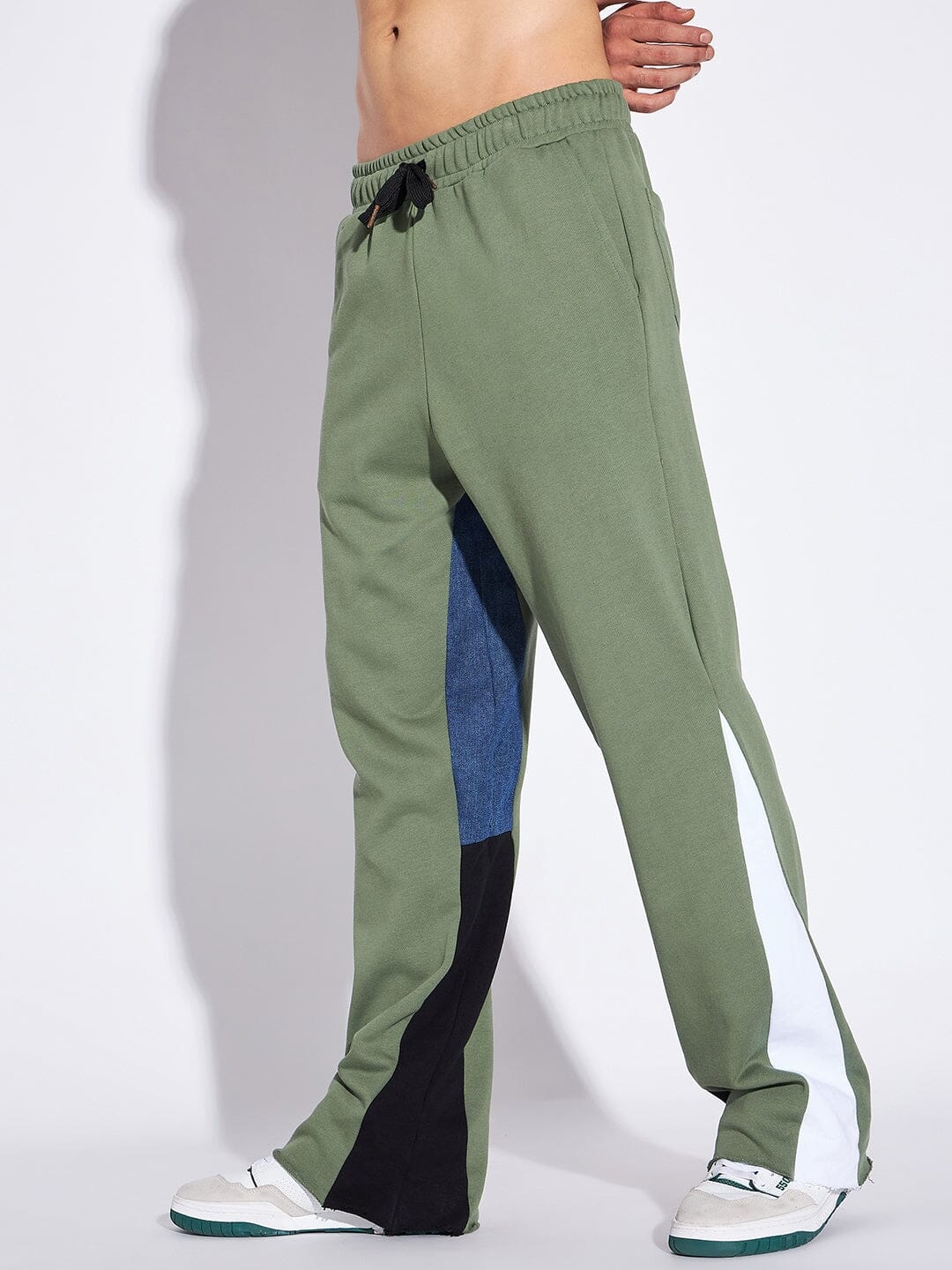Denim Panel Flared Trackpant