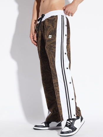 Brown Grunge Wash Snapbutton Trackpants
