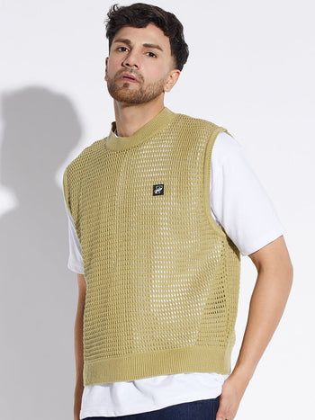 Olive See Through Knitted Vest Sweater