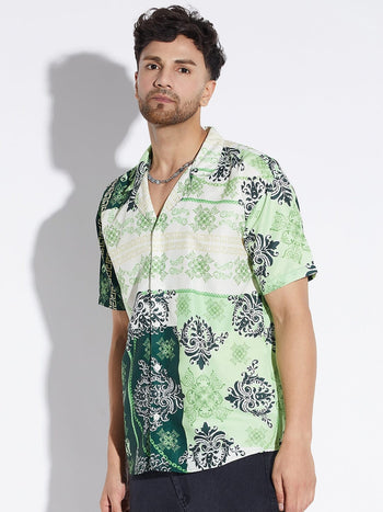 Green Baroque Print Cuban Shirt