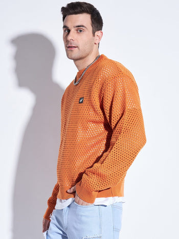 Orange See Through Oversized Knitted Sweater