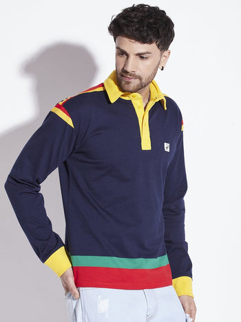 Blue Striped Oversized Longsleeve Polo Tee