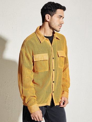 Mustard See Through Lace OverShirt