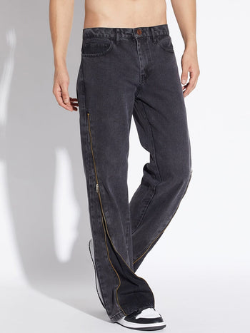 Black Zipped Adjustable Flared Denim