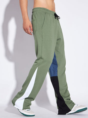 Denim Panel Flared Trackpant