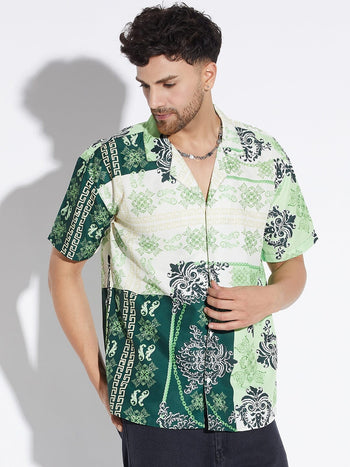 Green Baroque Print Cuban Shirt