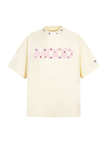 Street Retro MOOD Patch Embroidered Rivet T-shirt