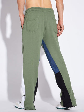 Denim Panel Flared Trackpant