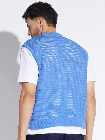 Sky Blue See Through Knitted Vest Sweater