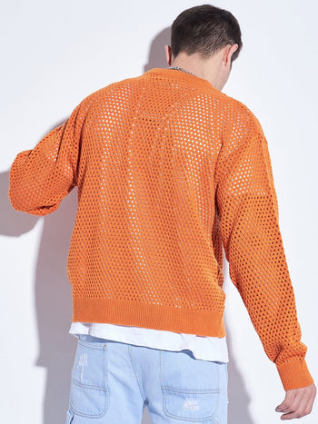 Orange See Through Oversized Knitted Sweater