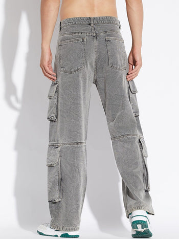 Grey Baggy Cargo Denim