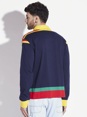Blue Striped Oversized Longsleeve Polo Tee