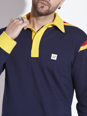 Blue Striped Oversized Longsleeve Polo Tee