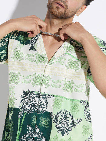 Green Baroque Print Cuban Shirt