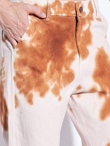 Ecru Tie Dye Flared Denim