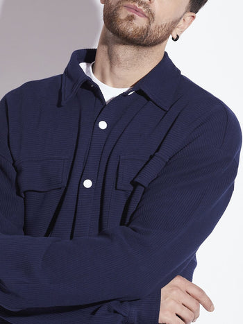 Navy Pleated OverShirt