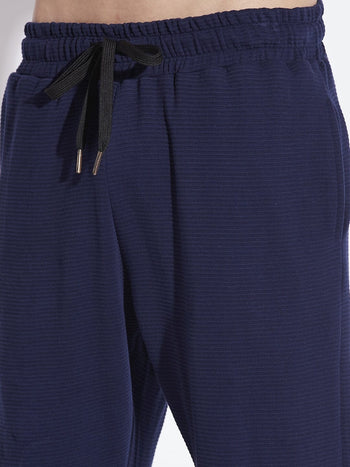 Navy Textured Relaxed Fit Boot-Cut Pant