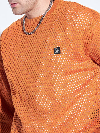 Orange See Through Oversized Knitted Sweater