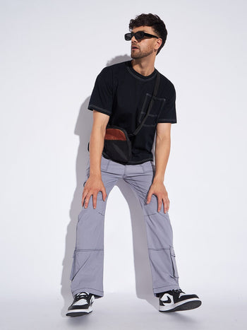 Grey Contrast Stitch Cargo Trackpants