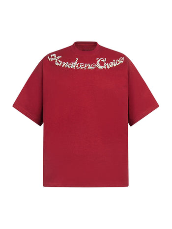 Retro Embroidery Beaded Letter Print T-shirt