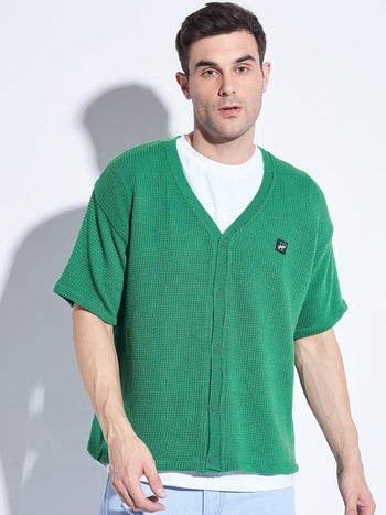 Turf Green Knitted Short Sleeves Cardigan