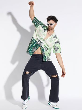 Green Baroque Print Cuban Shirt