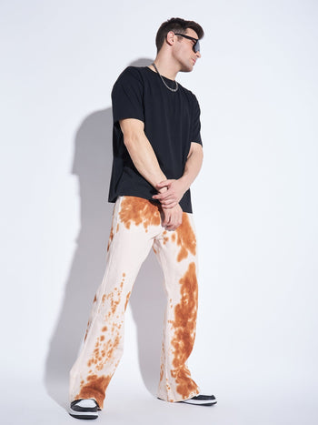 Ecru Tie Dye Flared Denim