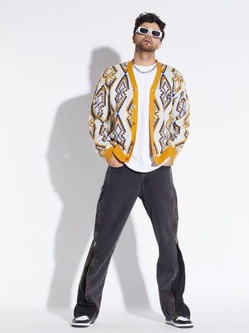 Mustard Abstract Print Cardigan