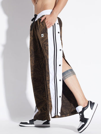 Brown Grunge Wash Snapbutton Trackpants