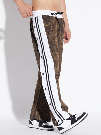 Brown Grunge Wash Snapbutton Trackpants