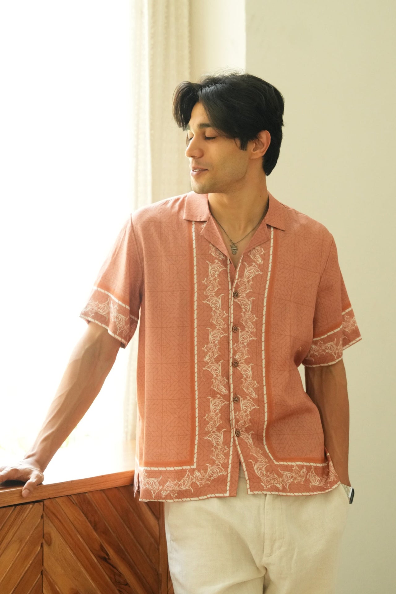 Midnight Monarch Mocha Relaxed Fit Cuban Collar Shirt