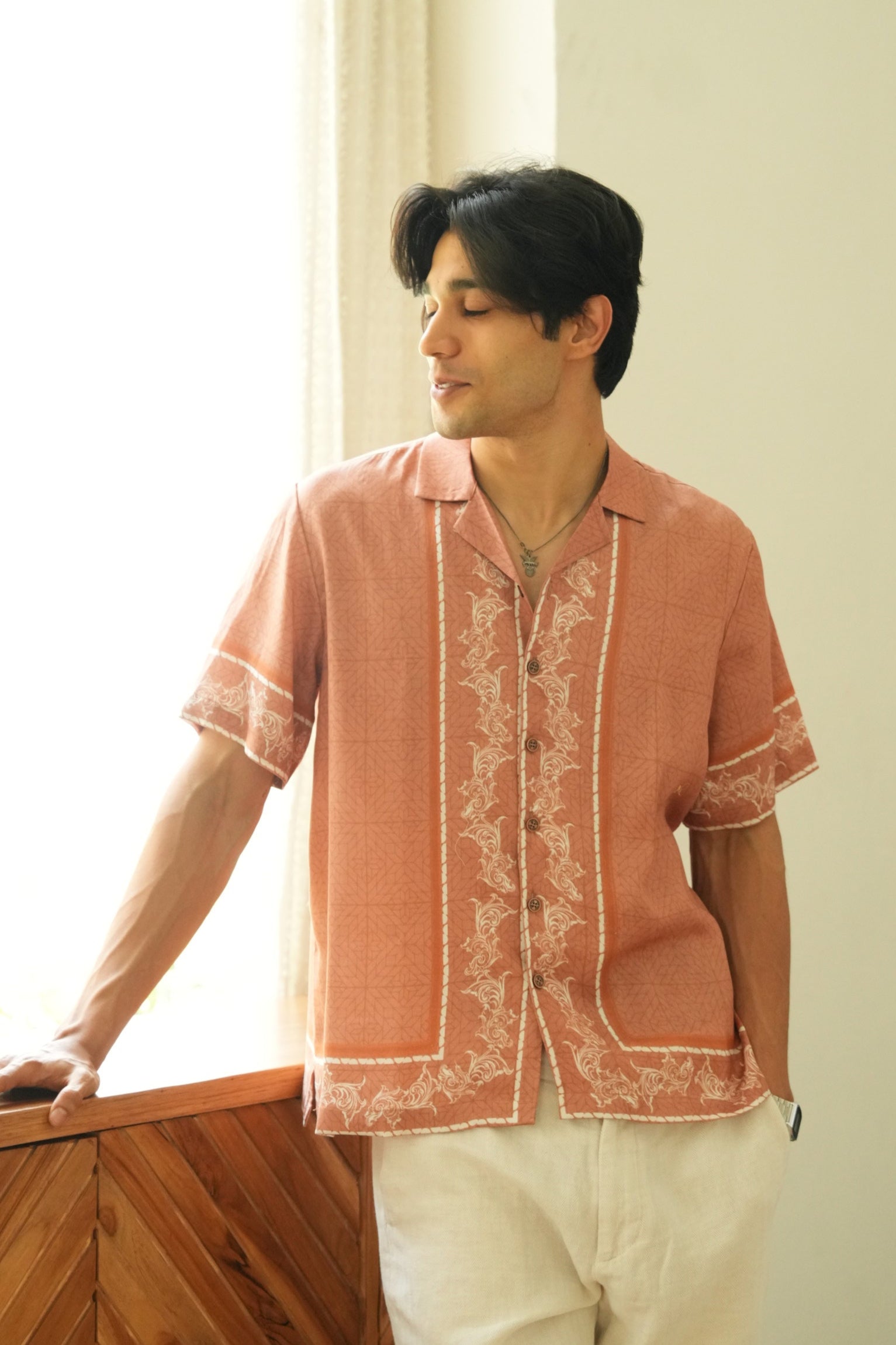 Midnight Monarch Mocha Relaxed Fit Cuban Collar Shirt