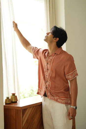 Midnight Monarch Mocha Relaxed Fit Cuban Collar Shirt