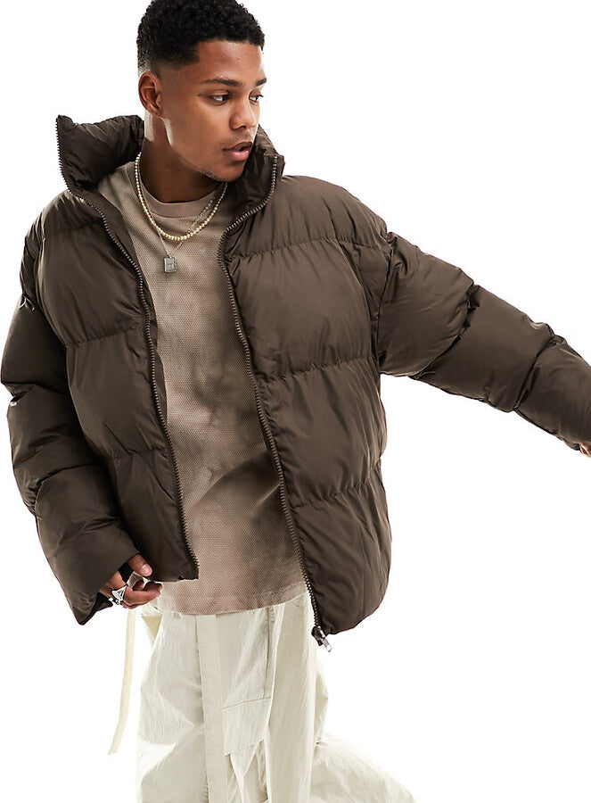 COLLUSION PUFFER JACKET IN CHOCOLATE BROWN