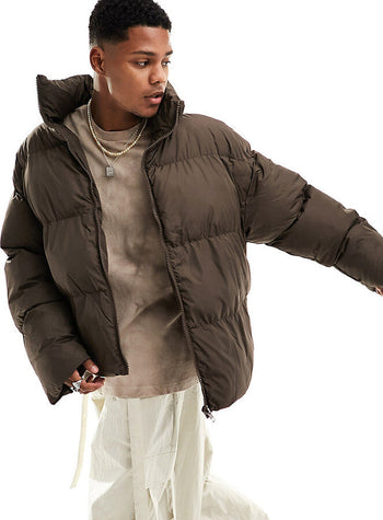 COLLUSION PUFFER JACKET IN CHOCOLATE BROWN