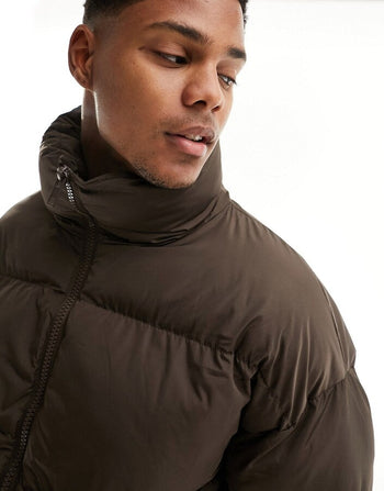 COLLUSION PUFFER JACKET IN CHOCOLATE BROWN