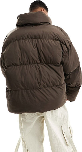 COLLUSION PUFFER JACKET IN CHOCOLATE BROWN
