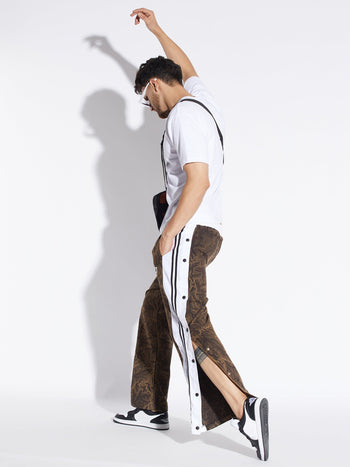 Brown Grunge Wash Snapbutton Trackpants