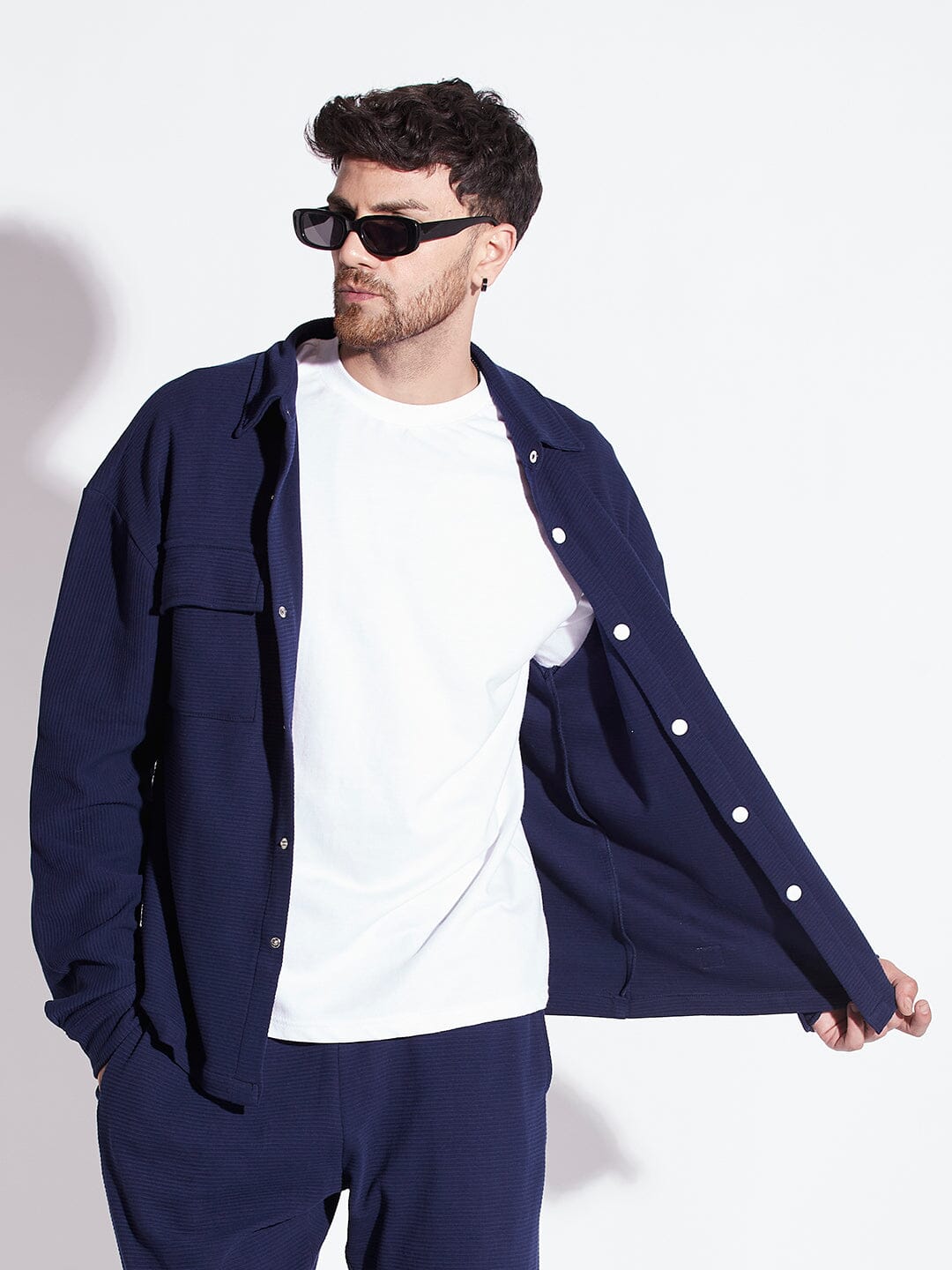 Navy Pleated OverShirt
