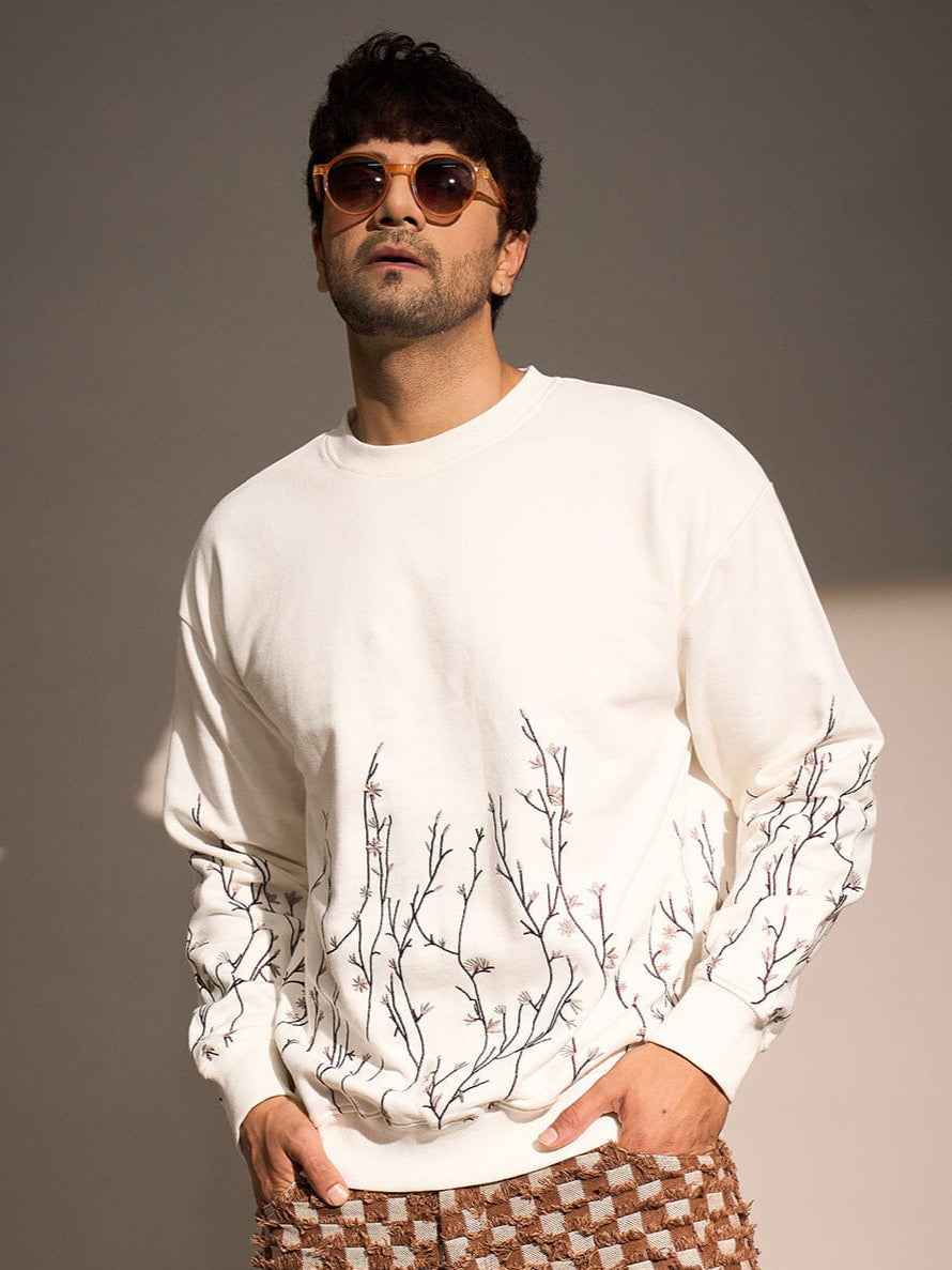 Ecru Embroidery Oversized Sweatshirt
