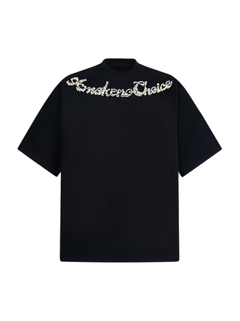 Retro Embroidery Beaded Letter Print T-shirt